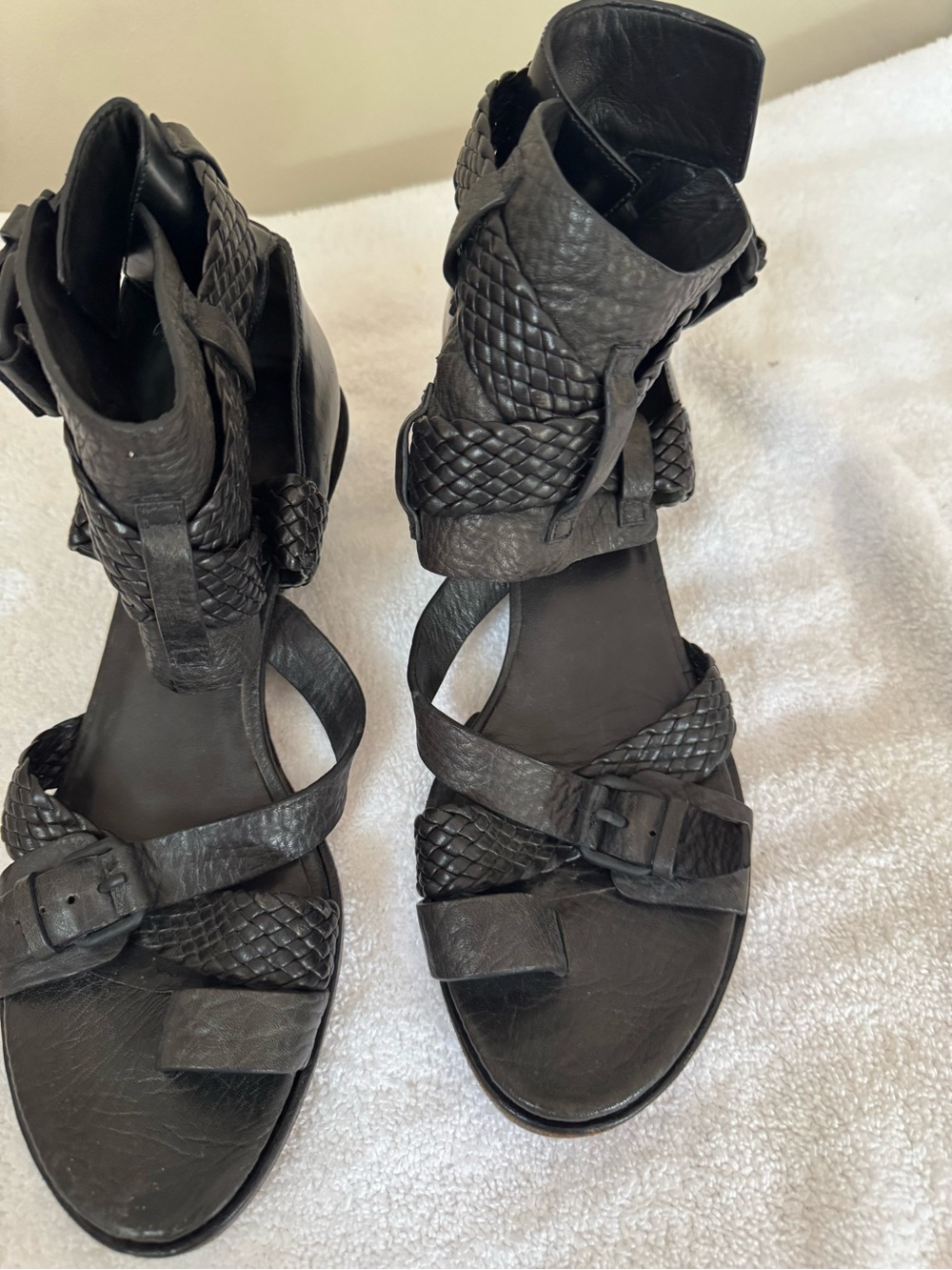 Alexander Wang Black Braided Leather Wedge Sandals